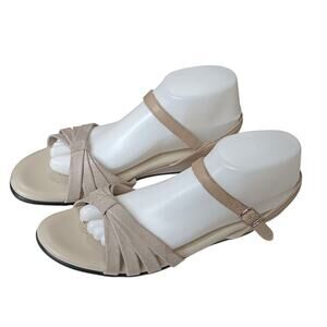 SAS Strippy Quarter Strap Wedge Sandal 10.5N NARROW Bone White Patent‎ Leather